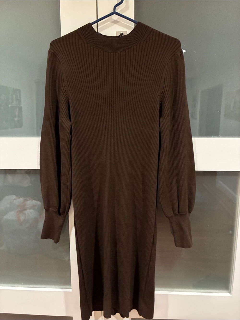Banana Republic Chocolate Brown Ribbed Long-Sleeve Knit Dress